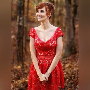 Francesca's Collections Red Lace Mini Dress